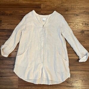 Cream‎ 100% Linen Shirt Pockets Women Medium Boho Minimalist Quiet Luxury Preppy